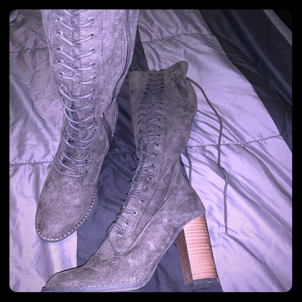 Zip up lace up booties